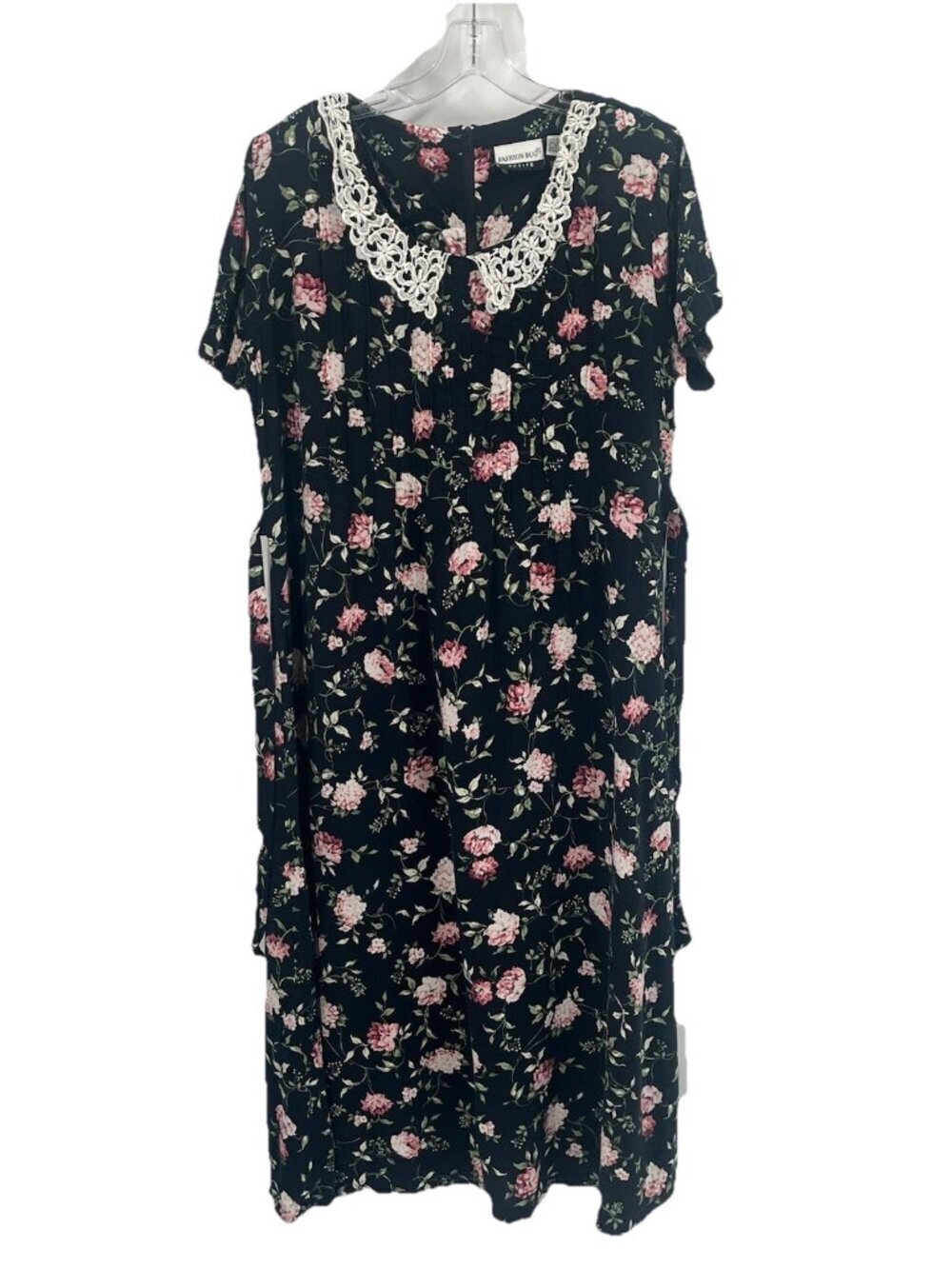 Vtg Black Floral Lace Color Midi Dress Elaine Benice Cottagecore 90s Sz 14P L